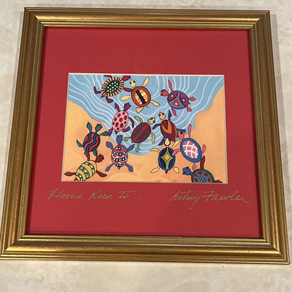 Home Run II Signed Betsey Fowler Wildlife Art Print Framed Sea Turtles